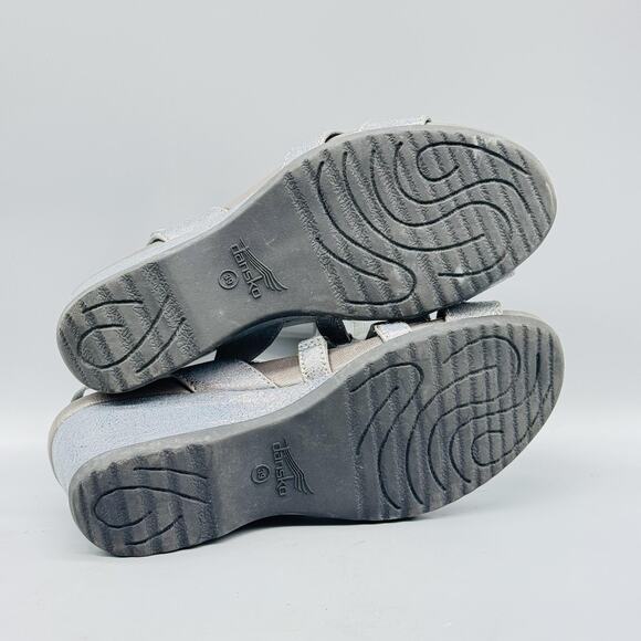 Dansko Sandals Womens 8.5 Silver Leather Addyson Strappy Wedge Heel Comfort - Picture 8 of 11